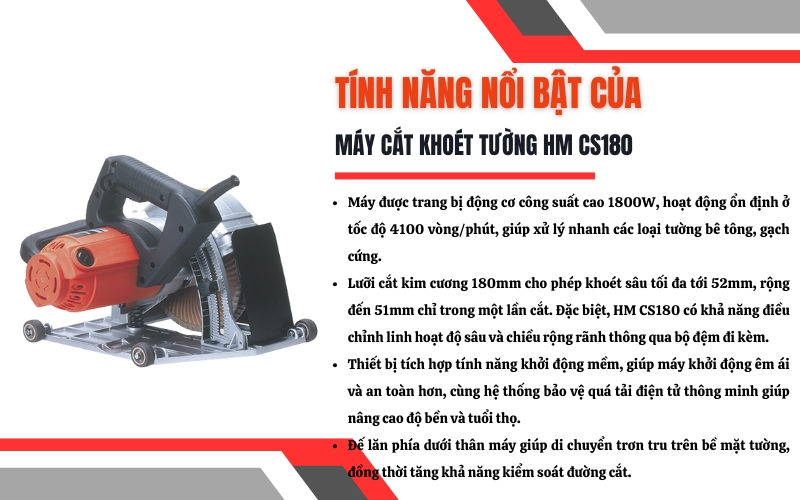 Tính năng nổi bật của máy cắt khoét tường HM CS180