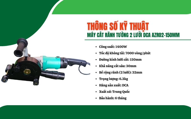 Thông số kỹ thuật của máy cắt rãnh tường DCA AZR02-150mm