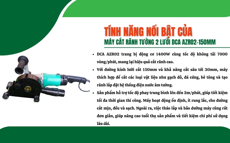 Tính năng nổi bật của máy cắt rãnh tường DCA AZR02-150mm