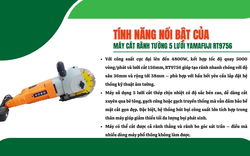 Tính năng nổi bật của máy cắt rãnh tường Yamafuji RT9756