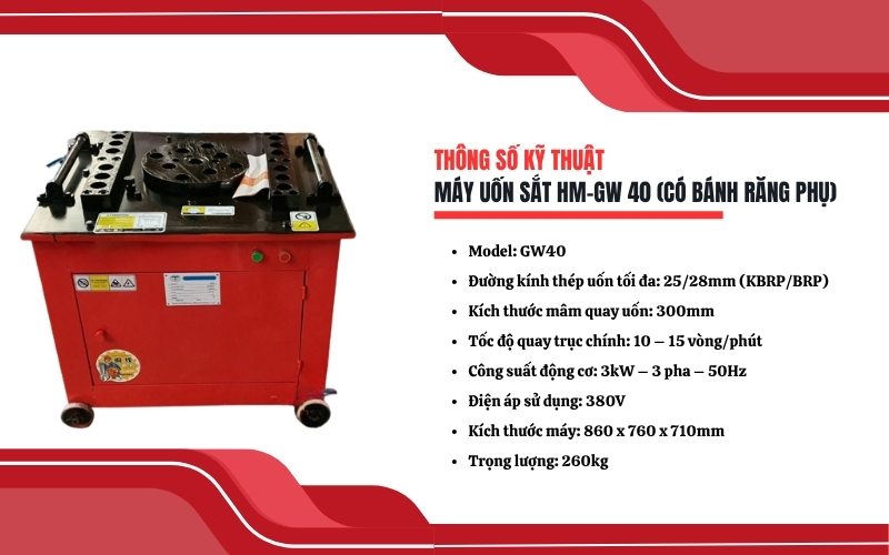 Thông số kỹ thuật của máy uốn sắt HM-GW 40