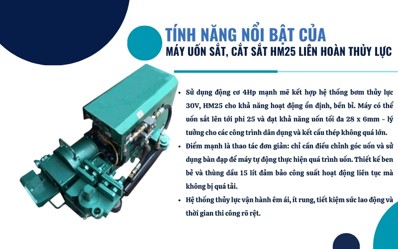Tính năng nổi bật của máy uốn sắt, cắt sắt HM25 thủy lực