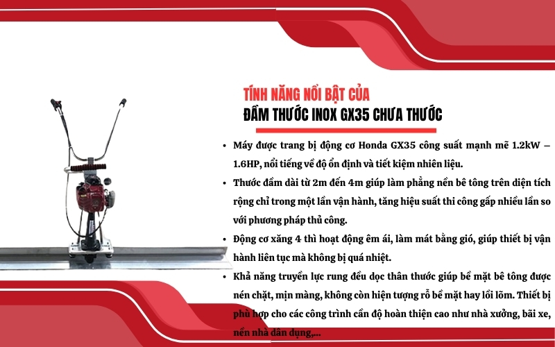 Tính năng nổi bật của Đầm Thước Inox Honda GX35