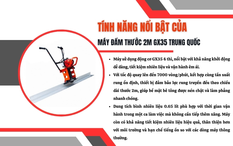 Tính năng nổi bật của Máy đầm thước 2m GX35 Trung Quốc