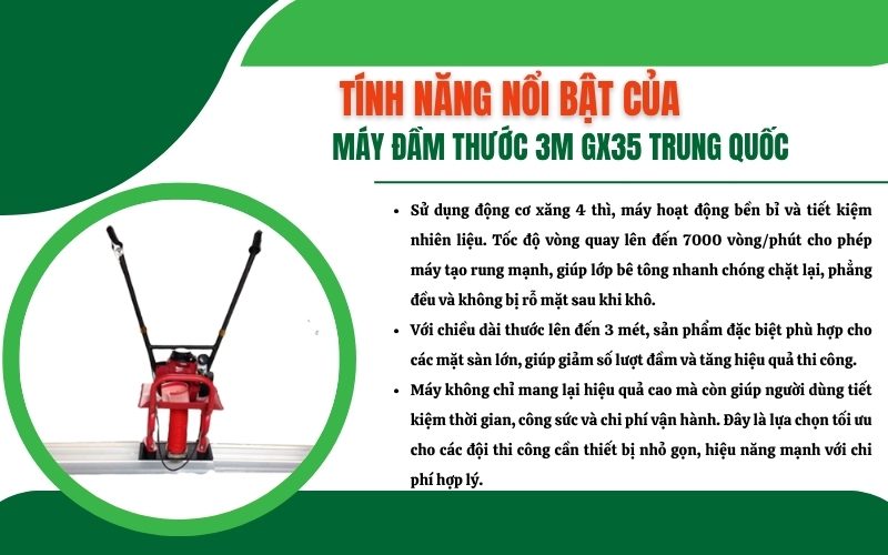 Tính năng nổi bật của Máy đầm thước 3m GX35 Trung Quốc