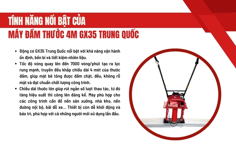Tính năng nổi bật của Máy đầm thước 4m GX35 Trung Quốc