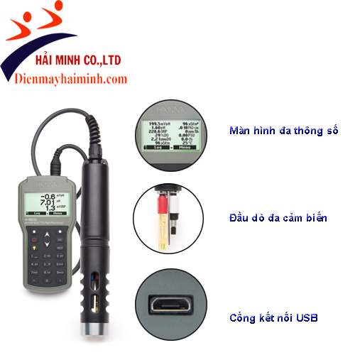 Máy đo PH,ORP,EC,DO,Áp suất,Nhiệt độ Hanna HI98195