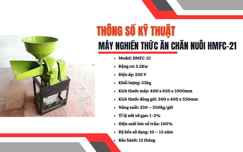 Thông số kỹ thuật máy nghiền thức ăn chăn nuôi HMFC-21 (Dao Nghiền)