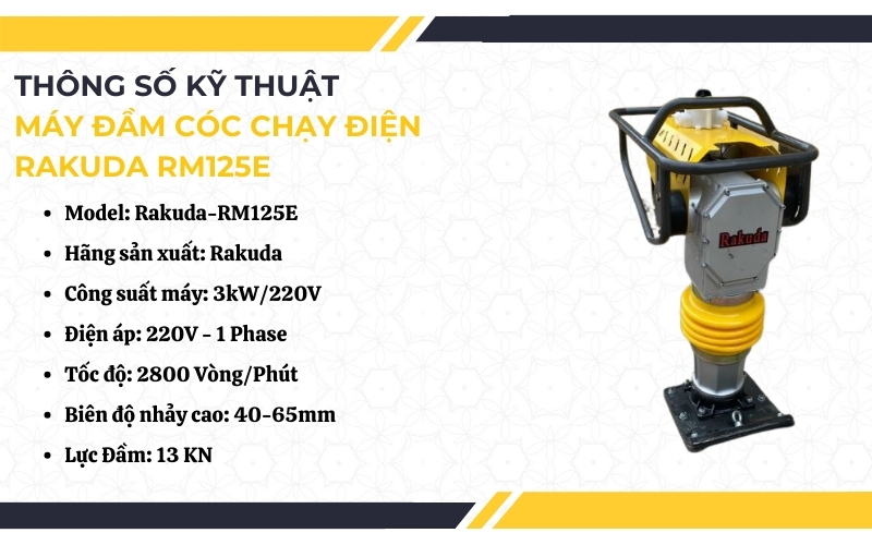 Thông số kỹ thuật máy đầm cóc chạy điện Rakuda RM125E