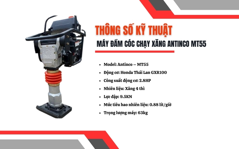 Thông số kỹ thuật máy đầm cóc chạy xăng Antinco MT55