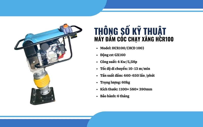 Thông số kỹ thuật máy đầm cóc chạy xăng HCR100 (HCD 100)
