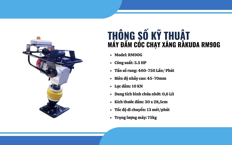 Thông số kỹ thuật máy đầm cóc chạy xăng Rakuda RM90G