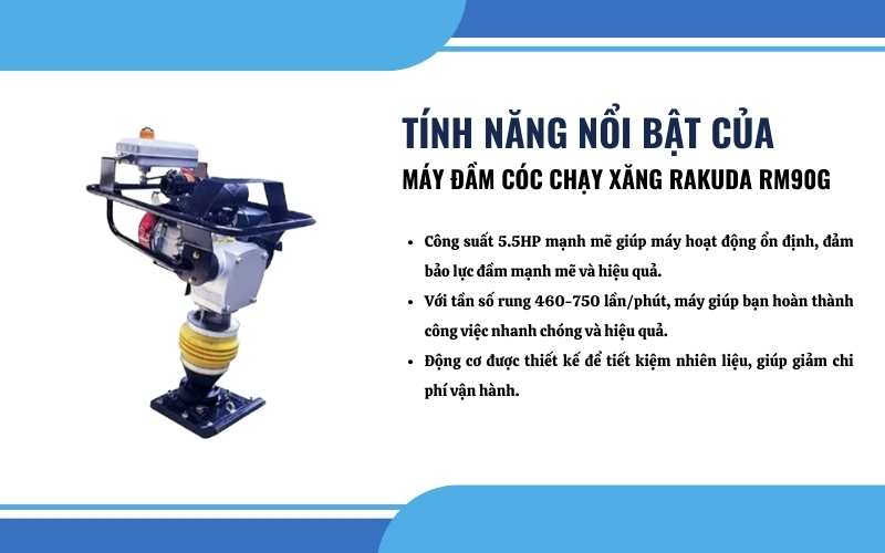 Đặc điểm và tính năng nổi bật của máy đầm cóc chạy xăng Rakuda RM90G