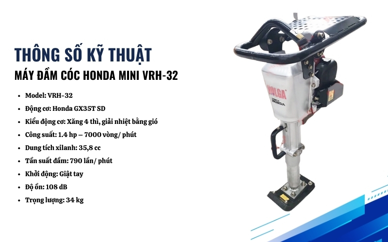 Thông số kỹ thuật Máy đầm cóc Honda mini VRH-32