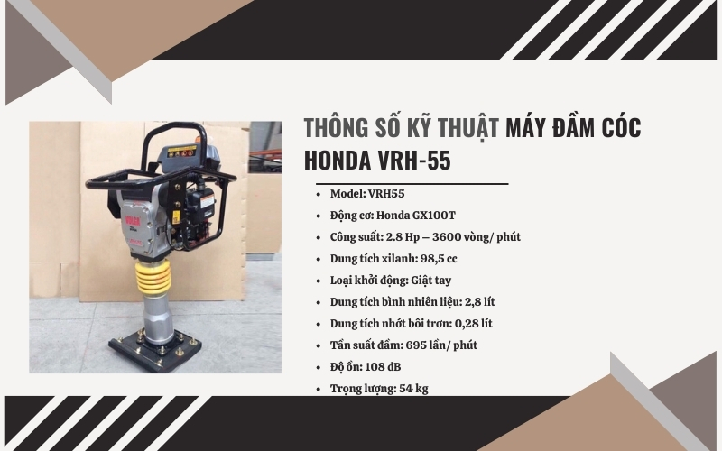 Thông số kỹ thuật Máy đầm cóc Honda VRH-55