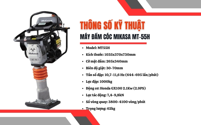 Thông số kỹ thuật máy đầm cóc Mikasa MT-55H