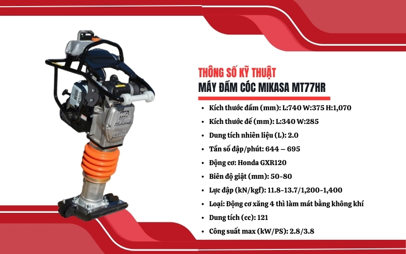 Thông số kỹ thuật máy đầm cóc Mikasa MT77HR
