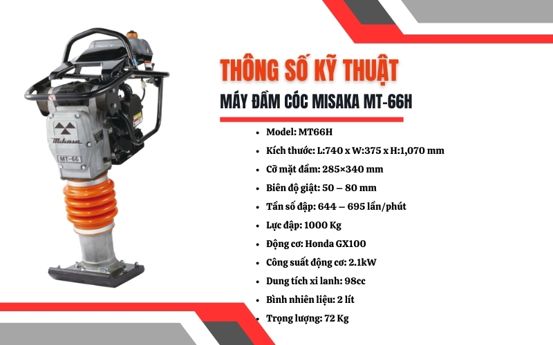 Thông số kỹ thuật máy đầm cóc chạy xăng Misaka MT-66H