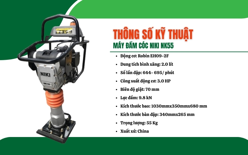 Thông số kỹ thuật Máy đầm cóc Niki NK55