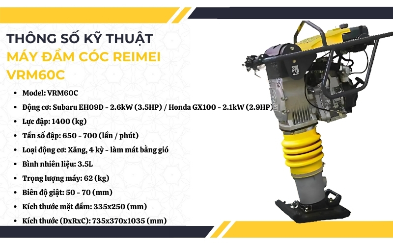 Thông số kỹ thuật máy đầm cóc REIMEI VRM60C