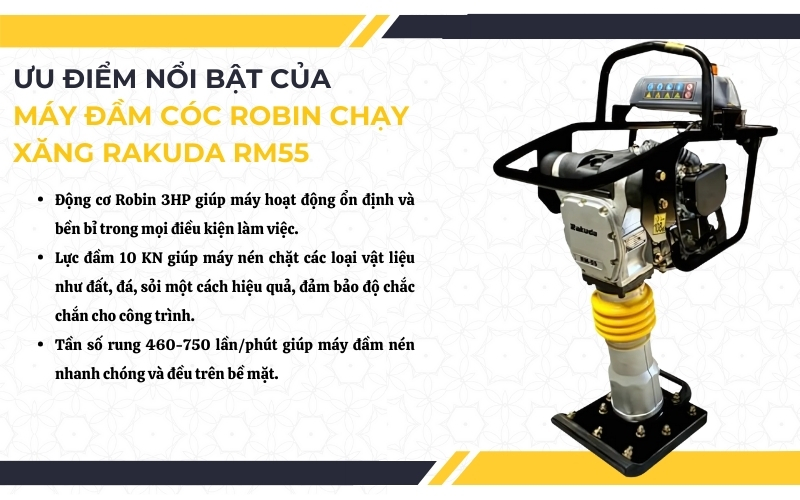 Tính năng nổi bật của máy đầm cóc Robin chạy xăng Rakuda RM55