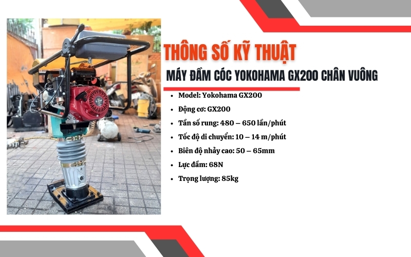 Thông số kỹ thuật máy đầm cóc Honda Thái chân vuông