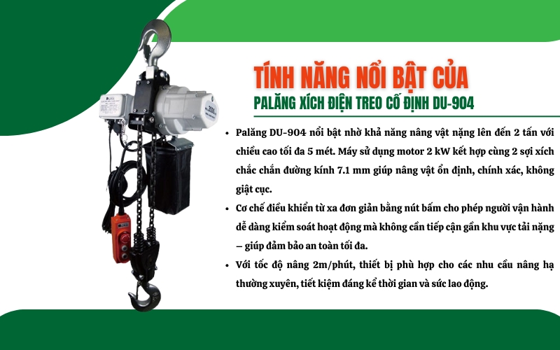 Tính năng nổi bật của Palăng Xích điện DU-904