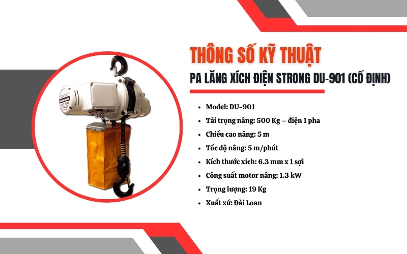 Thông số kỹ thuật của Pa lăng xích điện STRONG DU-901