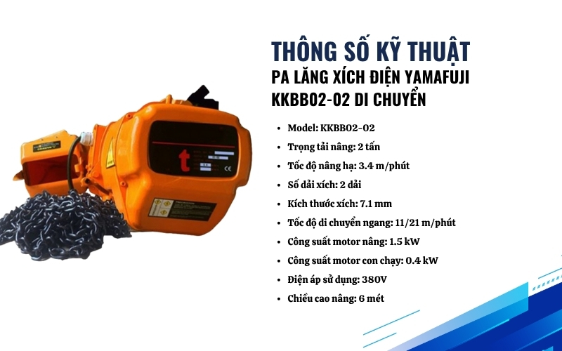 Pa lăng xích điện Yamafuji KKBB02-02 di chuyển