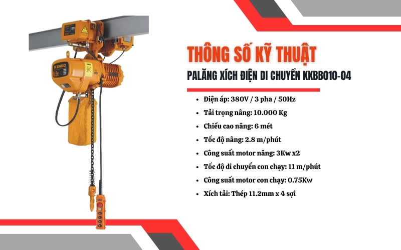 Thông số kỹ thuật của Palăng xích điện di chuyển KKBB010-04