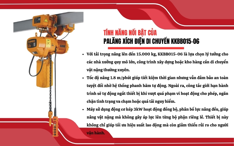 Tính năng nổi bật của Palăng xích điện di chuyển KKBB015-06