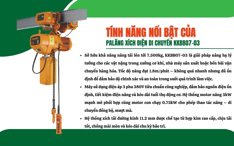 Tính năng nổi bật của Palăng xích điện di chuyển KKBB07-03