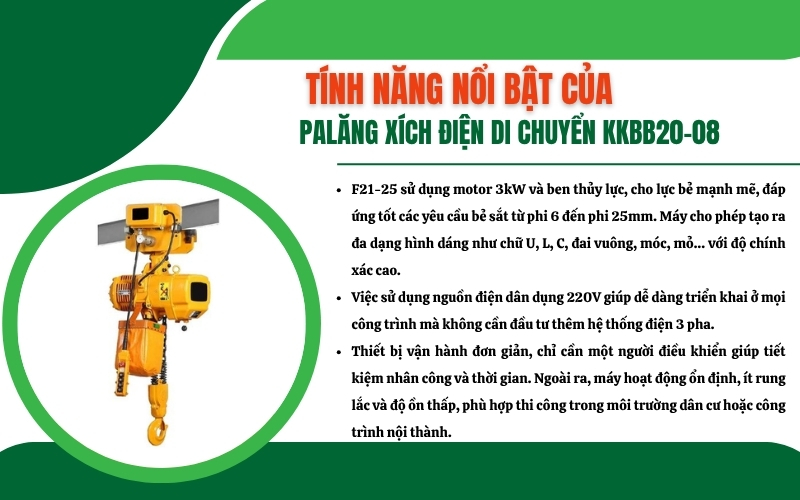 Tính năng nổi bật của Palăng xích điện KKBB20-08
