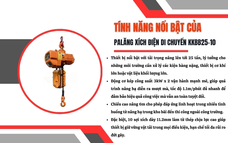 Tính năng nổi bật của Palăng xích điện KKBB25-10
