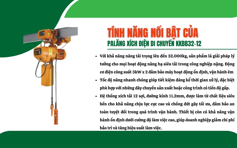 Tính năng nổi bật của Palăng xích điện KKBB32-12
