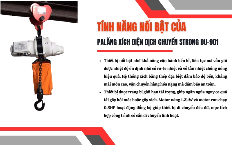 Tính năng nổi bật của Palăng xích điện dịch chuyển Strong DU-901