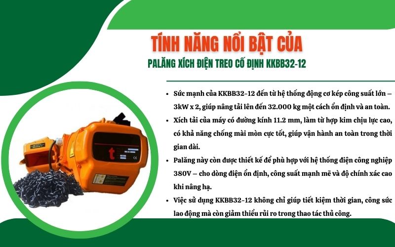 Tính năng nổi bật của Palăng xích điện treo cố định KKBB32-12