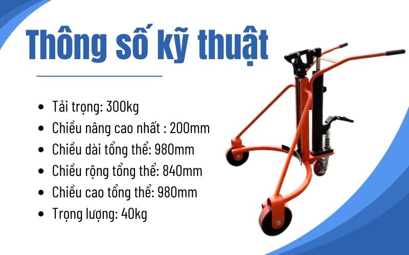 Thông số kỹ thuật của xe nâng di chuyển phuy 300kg YTC0.3B